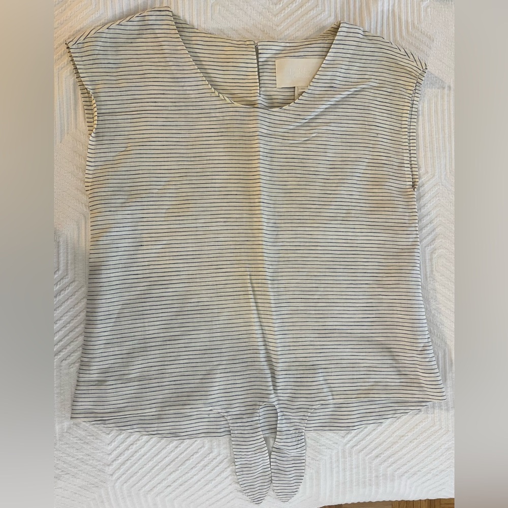 J.Crew Linen White & Blue Striped Sleeveless Top with Front Tie
